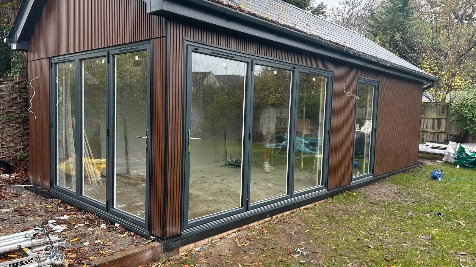 Garden room with anthracite bifold doors