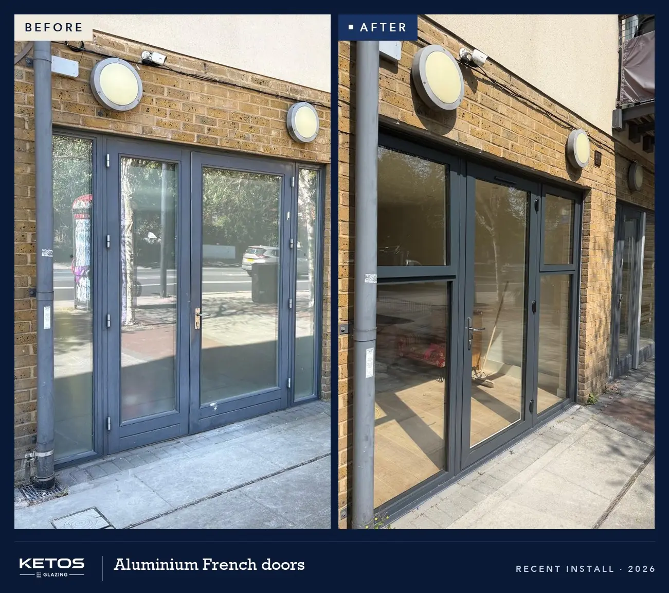 Aluminium French doors before and after
