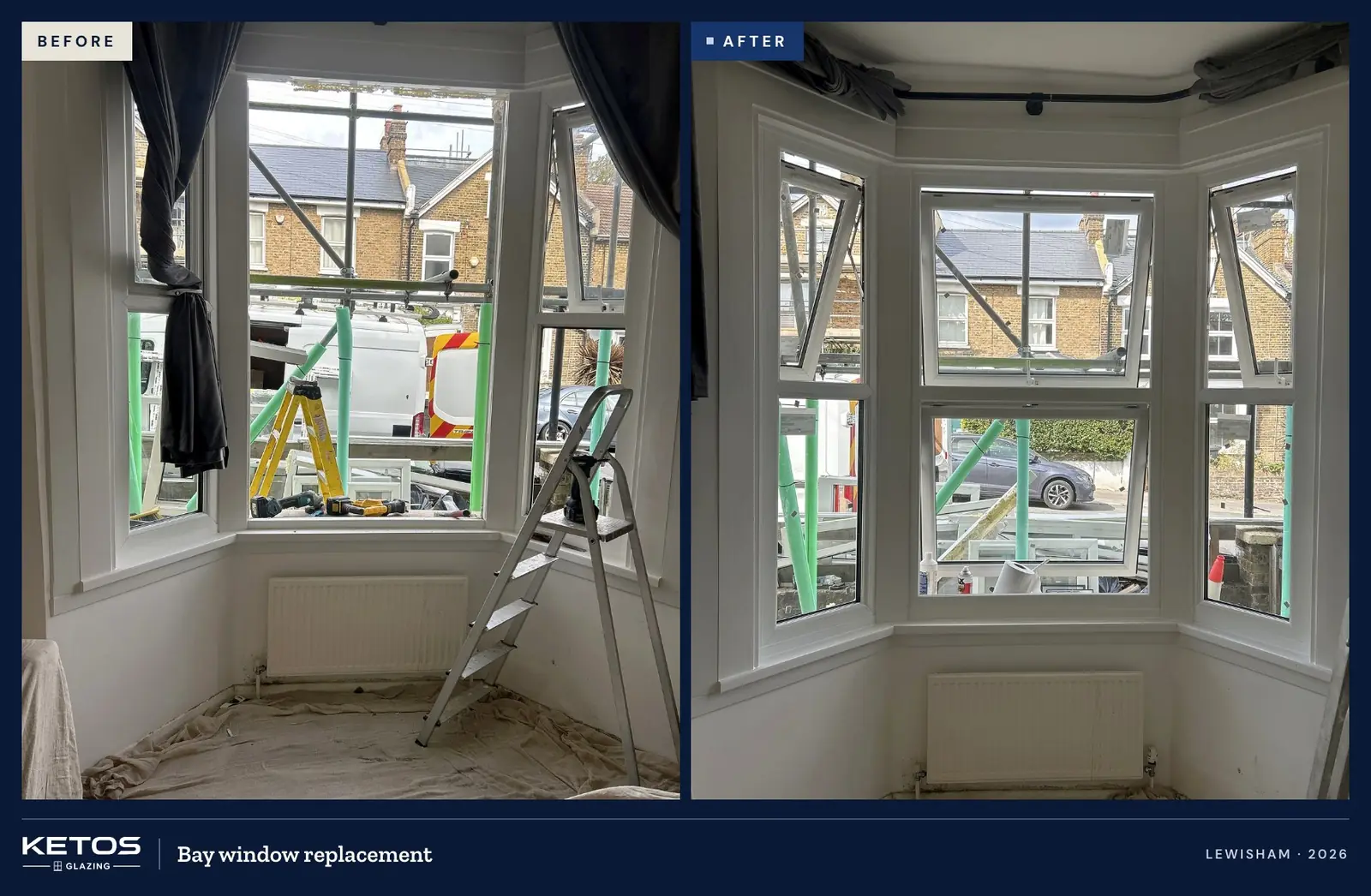 Bay window before and after