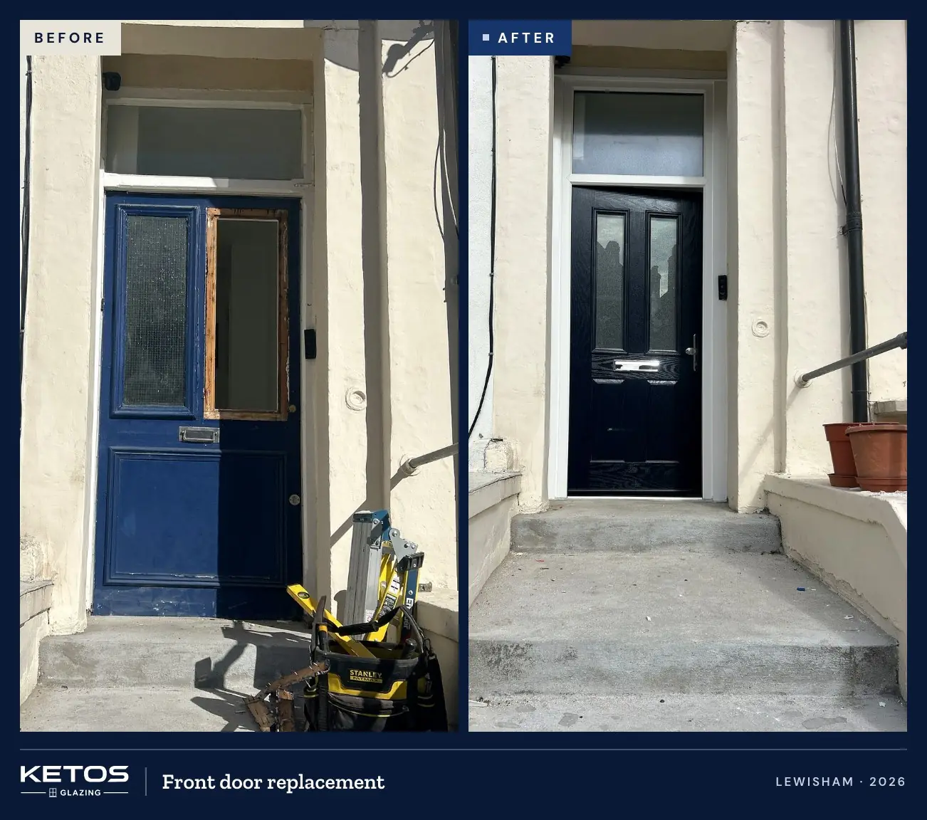Front door before and after
