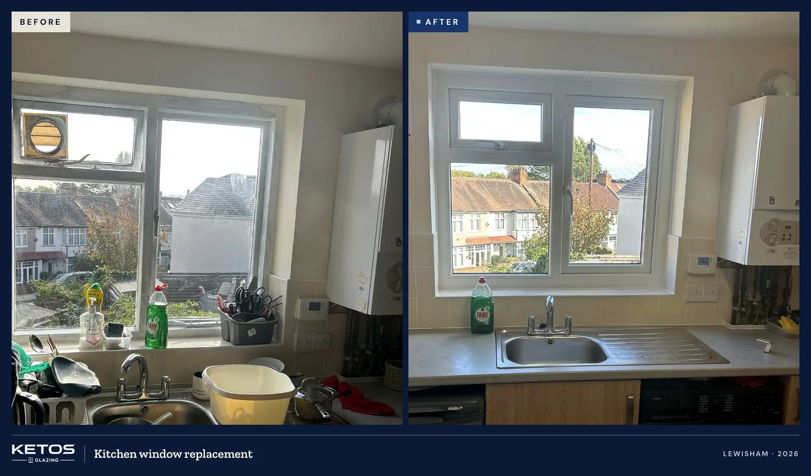 Kitchen window before and after