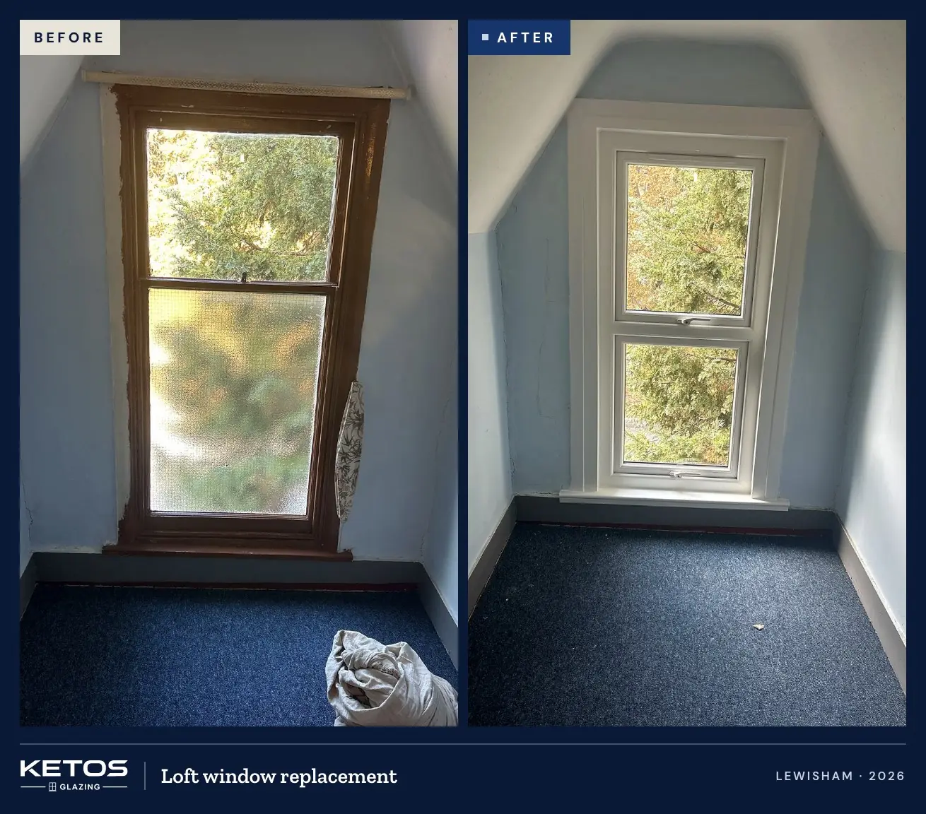 Loft window before and after