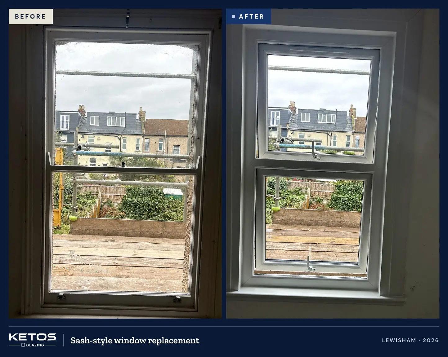 Sash-style window before and after