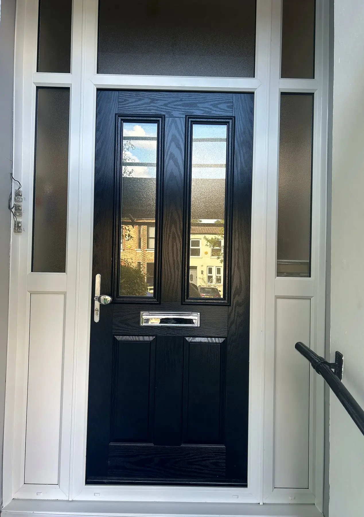 Composite door with sidelights and toplight