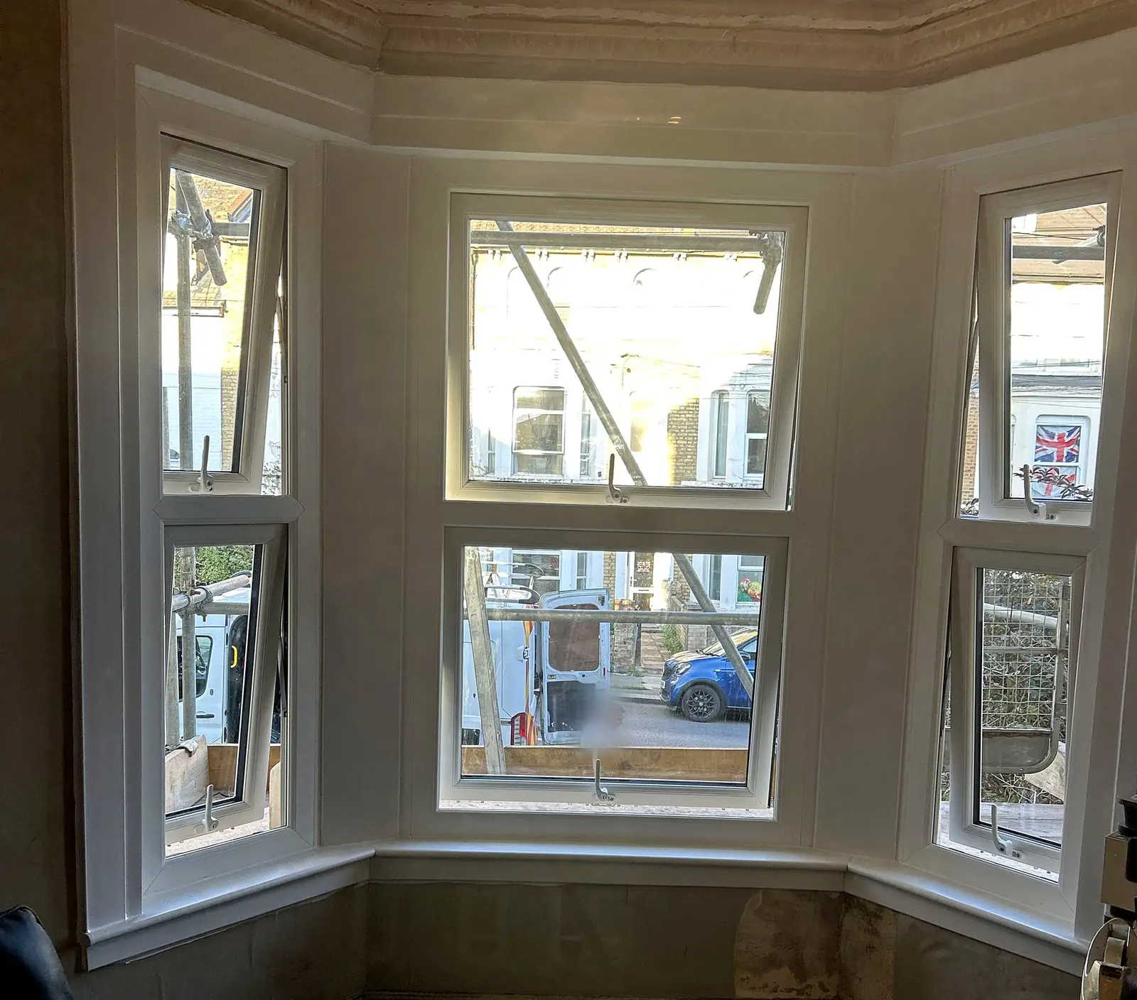 White uPVC bay window, inside view
